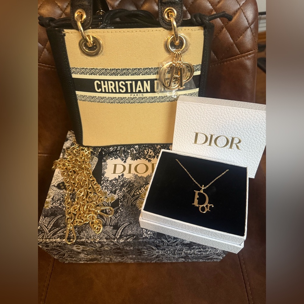 GWP Dior Beige and Black Mini Bag w/Necklace -